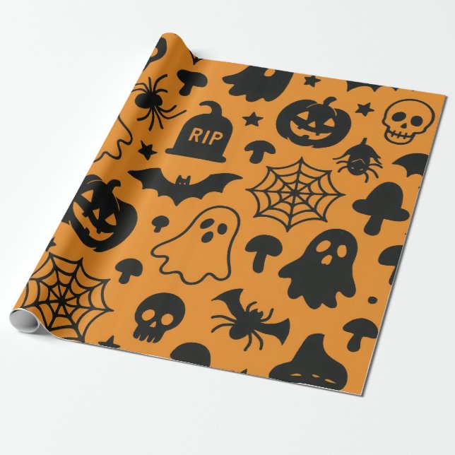 Paper wrapping paper with Halloween-themed pattern (Unrolled)