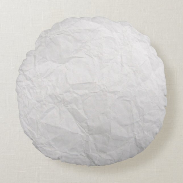 Paper wrinkled white cute texture round pillow (Front)