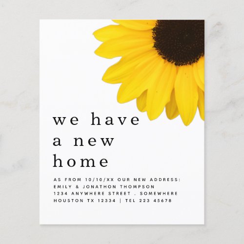 PAPER Yellow Sunflower Moving New Home Details Flyer