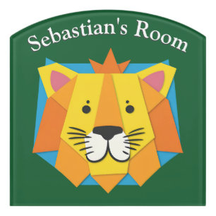 Papercraft Effect Lion Picture Custom Name Kids Door Sign