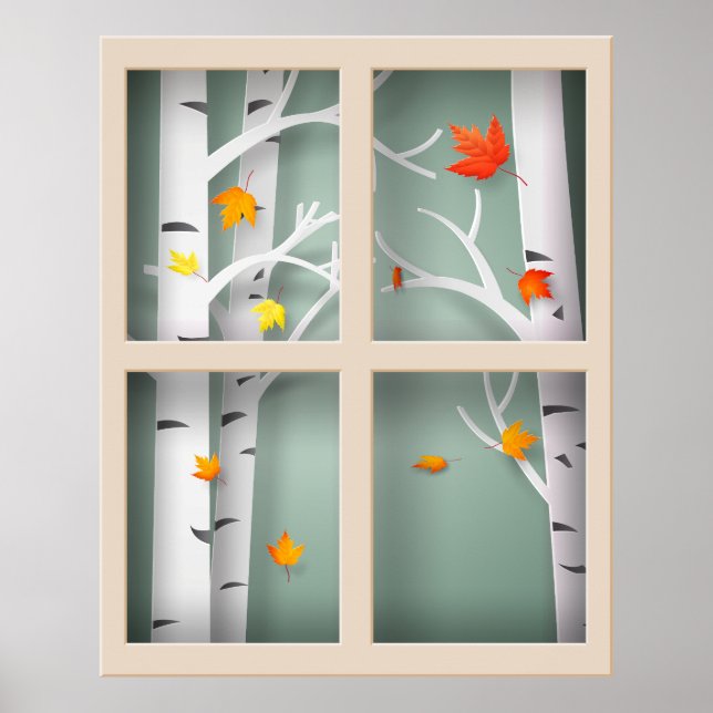 Papercut Aspen Trees in Autumn Window Poster (Front)