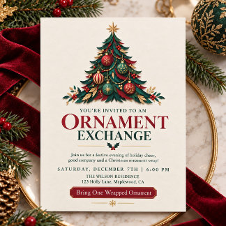 Papercut Christmas Ornament Exchange Party Invitation