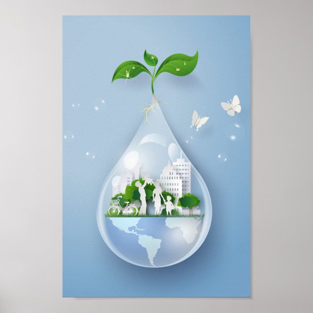 Papercut City Water Drop Earth Day Conservation Poster (Front)