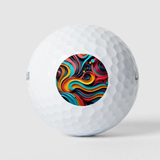  Papercut Colorful Waves Artwork Golf Balls (Front)