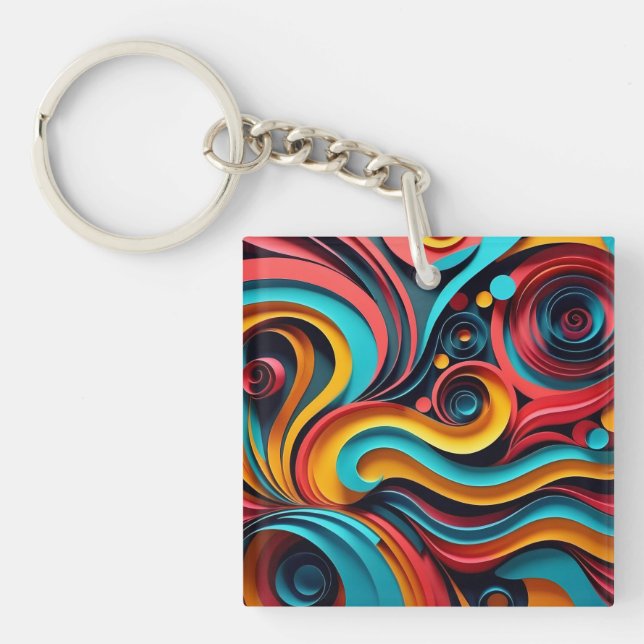  Papercut Colorful Waves Artwork Keychain (Front)