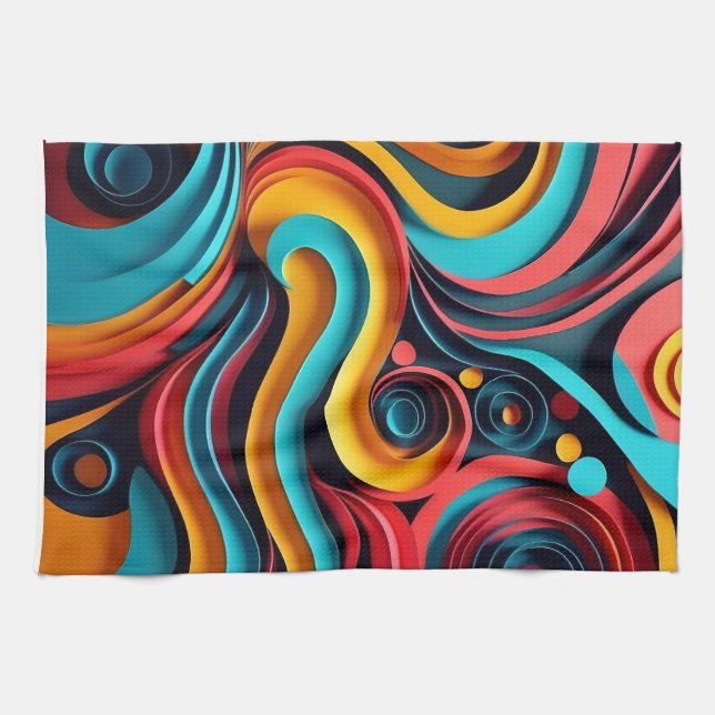  Papercut Colorful Waves Artwork Kitchen Towel (Horizontal)
