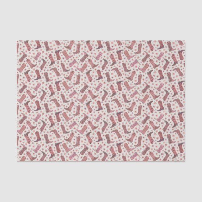 Papercut Cowgirl Boots in Pink and Brown Flowers  Tissue Paper (Front)