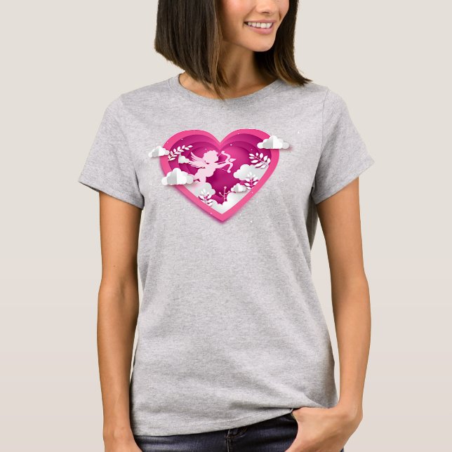 Papercut Cupid in a Heart T-Shirt (Front)