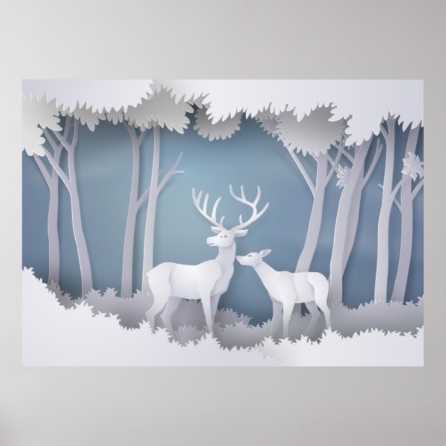 Papercut Deer in Forest Poster (Front)