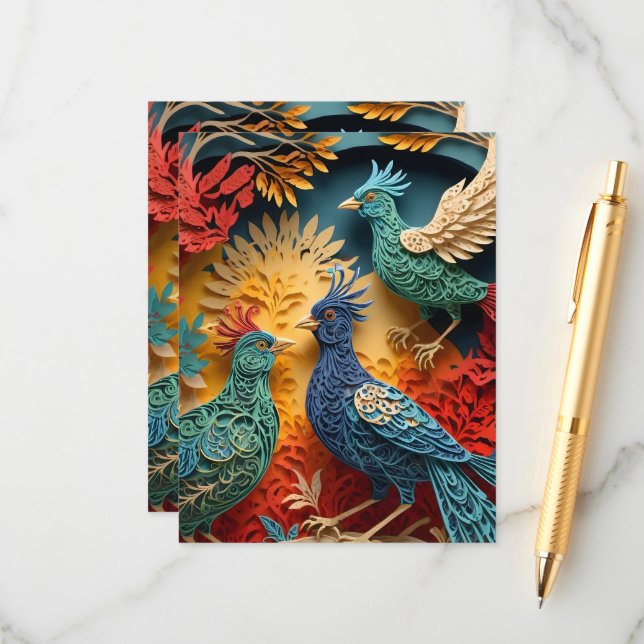 Papercut Fantasy Birds Enclosure Card (Front/Back In Situ)