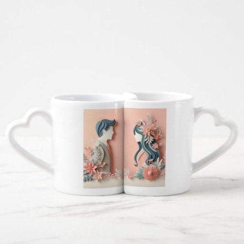 Papercut Floral Couple Coffee Mug Set