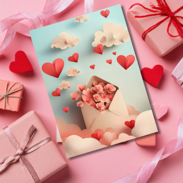 Papercut Heart and Clouds Valentine's Greeting Holiday Card (Creator Uploaded)