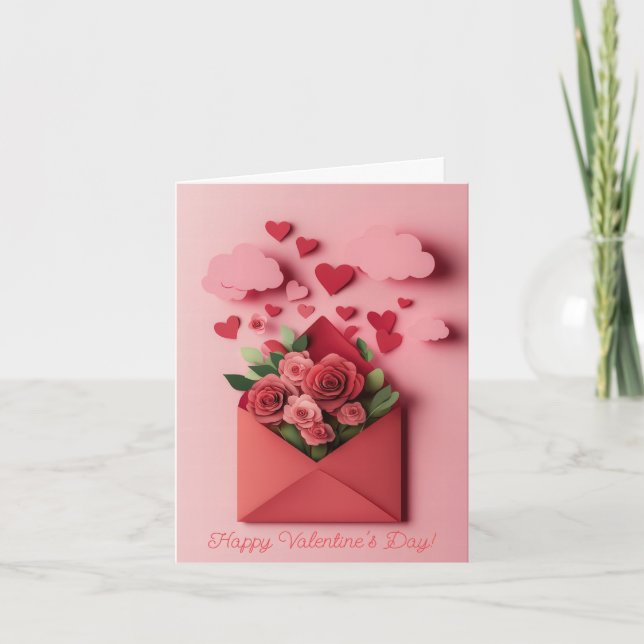 Papercut Heart and Flowers Valentine's Greeting Holiday Card (Front)