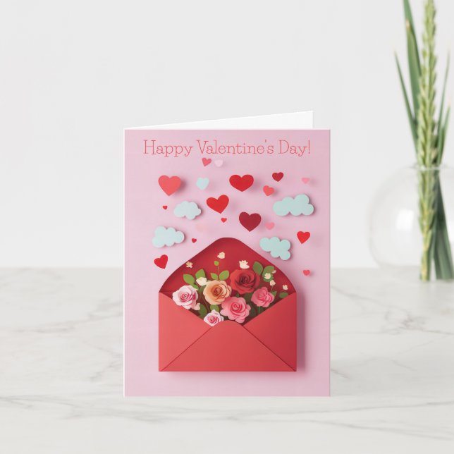 Papercut Heart and Flowers Valentine's Greeting Holiday Card (Front)