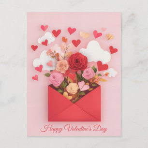 Papercut Heart and Flowers Valentine's Greeting Postcard