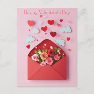 Papercut Heart and Flowers Valentine's Greeting Postcard