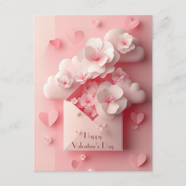 Papercut Heart and Flowers Valentine's Greeting Postcard (Front)