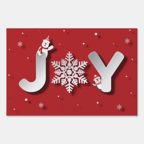 Papercut JOY with Penguin  Polar Bear Sign