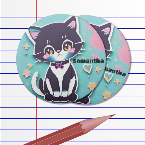Papercut Kitt Black  White Pink and Blue Eraser
