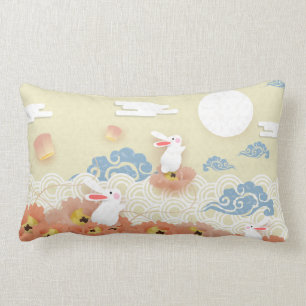 Papercut Mid Autumn Bunnies, Lotus, Moon Lumbar Pillow