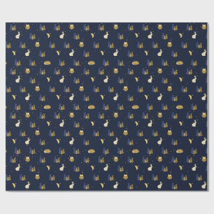 Papercut Midnight Firs Navy and Gold Pattern Wrapping Paper