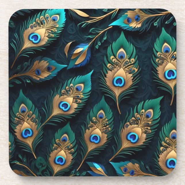 Papercut Peacock Feathers Pattern Beverage Coaster (Front)