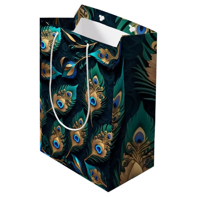 Papercut Peacock Feathers Pattern Medium Gift Bag (Back Angled)
