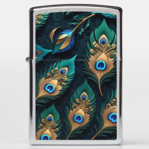 Papercut Peacock Feathers Pattern Zippo Lighter
