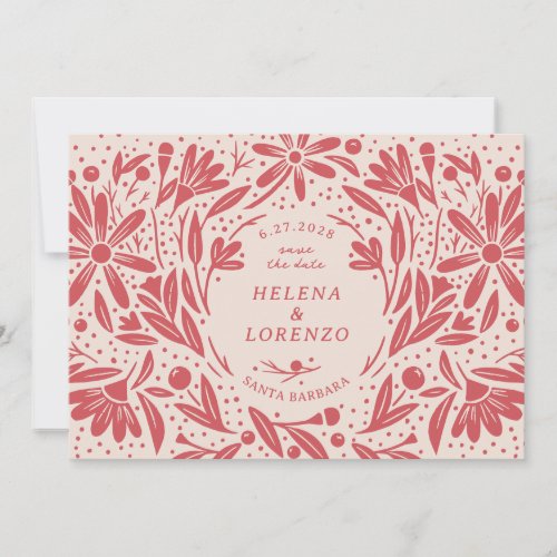 Papercut Rustic Flowers Antique Red Save The Date