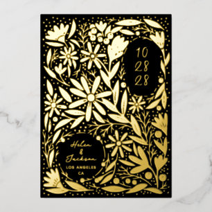 Papercut Rustic Flowers Black Save the Date Foil Invitation