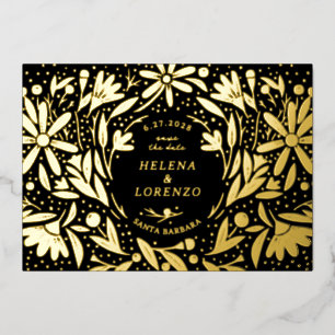 Papercut Rustic Flowers Black Save the Date Gold Foil Invitation
