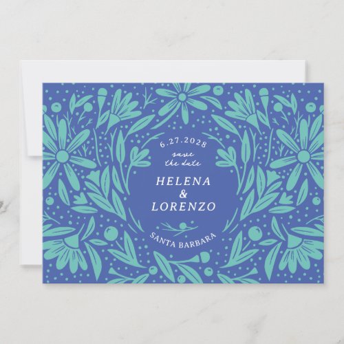 Papercut Rustic Flowers Blue Save The Date