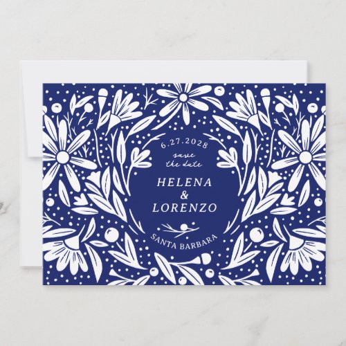 Papercut Rustic Flowers Navy Blue Save The Date