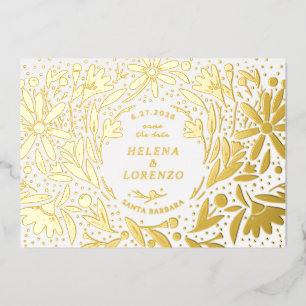 Papercut Rustic Flowers Save the Date Gold Foil Invitation