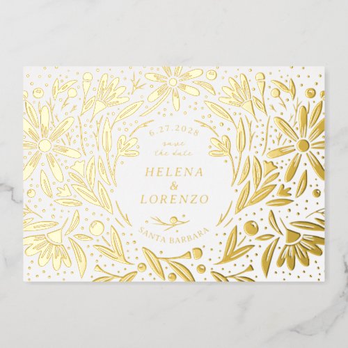 Papercut Rustic Flowers Save the Date Gold Foil Invitation