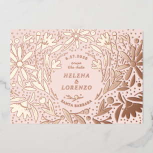 Papercut Rustic Flowers Save the Date Rose Gold Foil Invitation