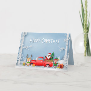 Papercut Santa & Friends Red Truck Holiday Card