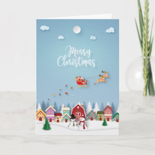 Papercut Santa Red Barn Snowmen Christmas Holiday Card