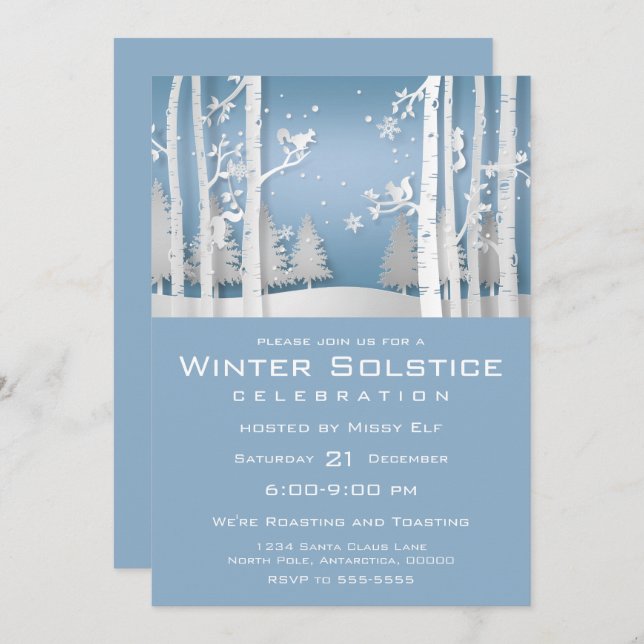 Papercut Winter Forest and Squirrels Invitation (Front/Back)