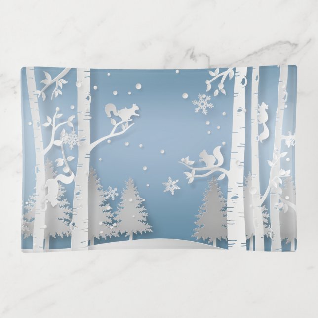 Papercut Winter Forest and Squirrels Trinket Tray (Front)