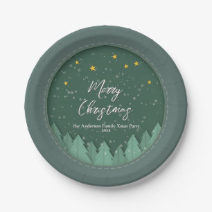 Papercut Winter Forest Evergreen Christmas Party Paper Plates
