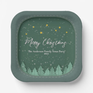 Papercut Winter Forest Evergreen Christmas Party Paper Plates