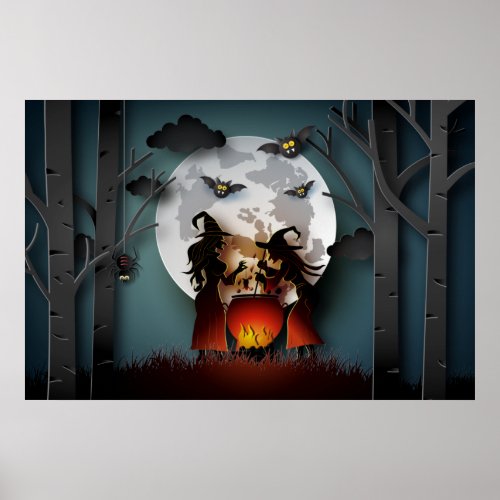 Papercut Witches in the Woods Poster