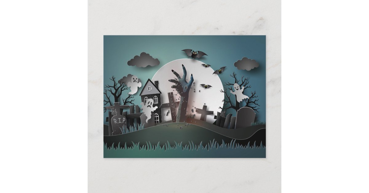 Papercut Zombie Graveyard & Ghosts Postcard Zazzle