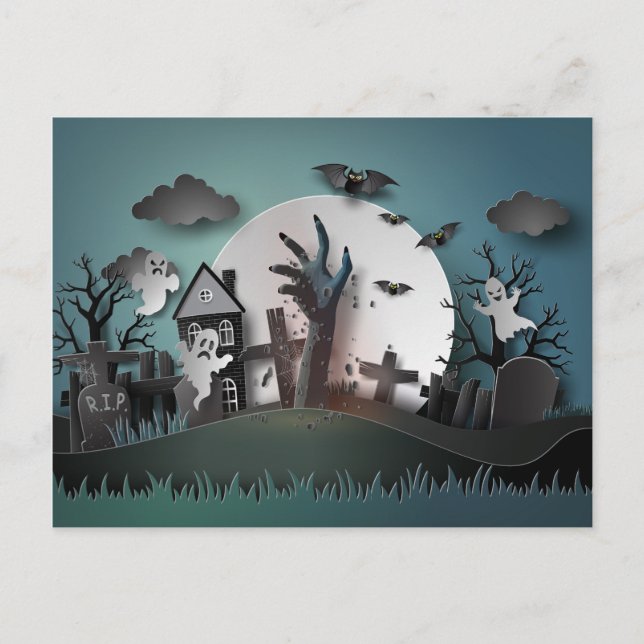 Papercut Zombie Graveyard & Ghosts Postcard (Front)