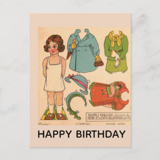 PAPERDOLL GIRL VINTAGE BIRTHDAY POSTCARD