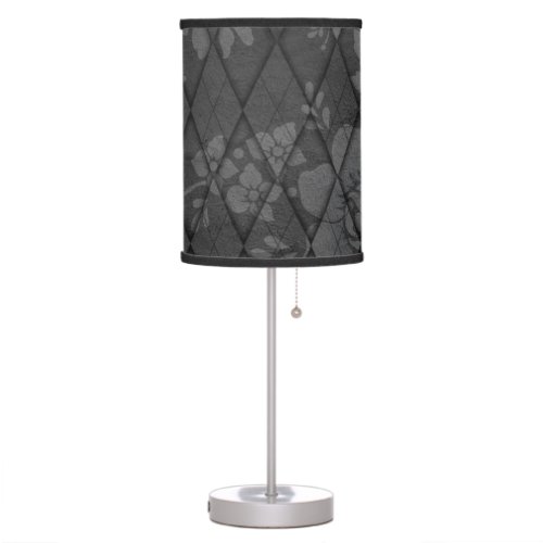 Papered Sophistication Gray Flowers in Diamond  Table Lamp