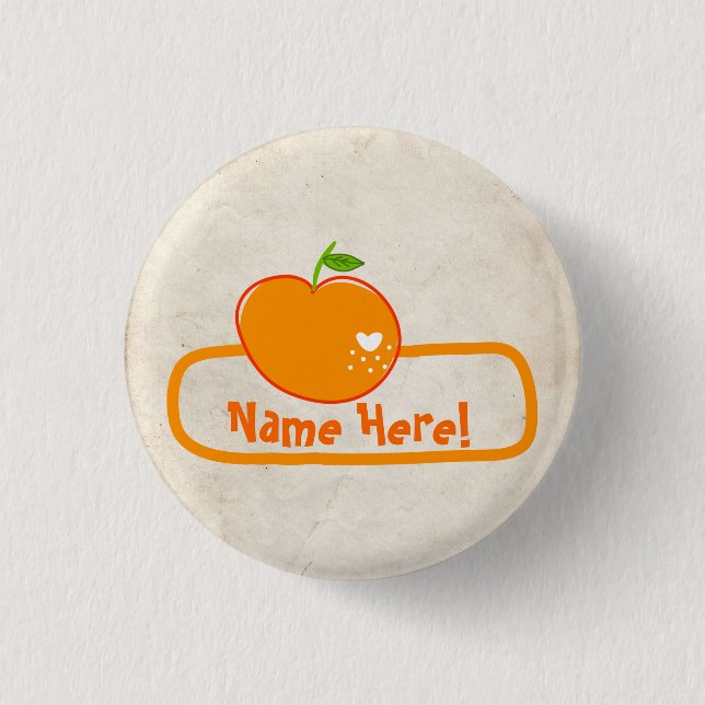 PaperFruit Orange Name Badge Pinback Button (Front)