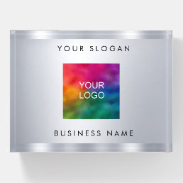 Paperweight Company Logo Here Silver Metallic Look