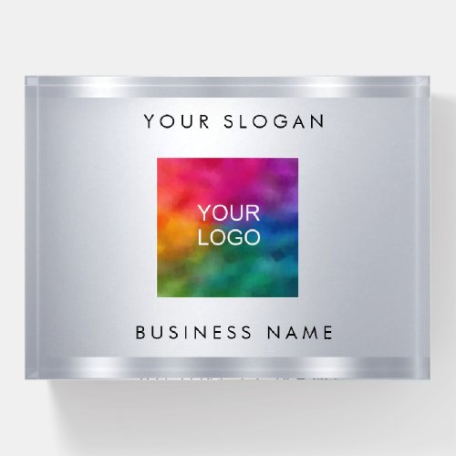 Paperweight Company Logo Here Silver Metallic Look